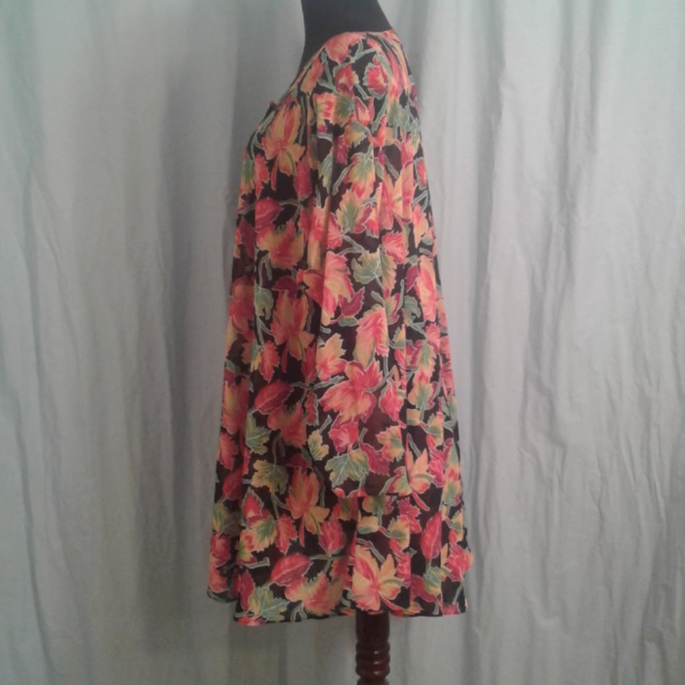 Natori II Small S Tunic Shirt Oversized Vintage Floral Leaves Yellow Orange Red - Picture 6 of 12